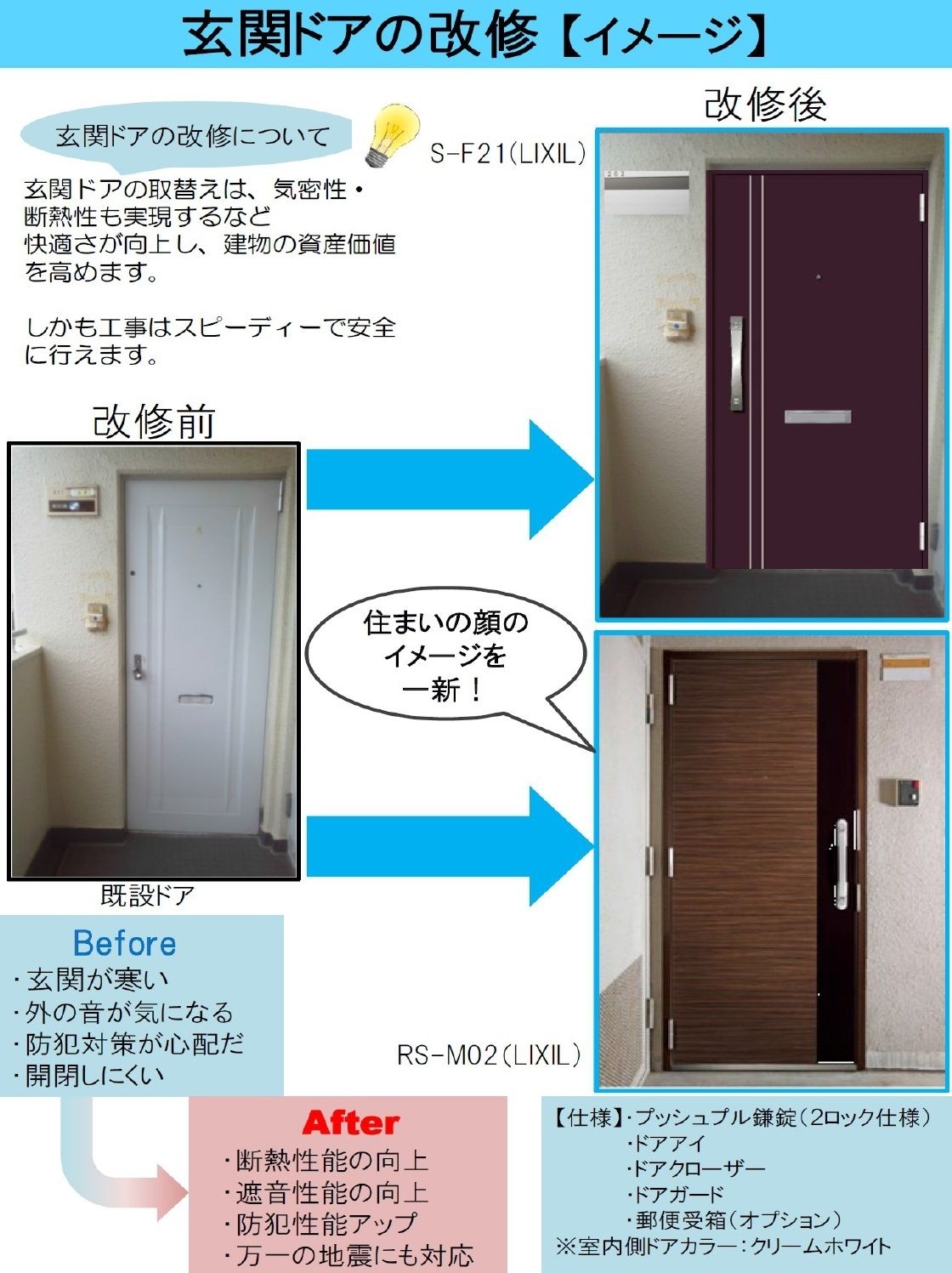 玄関ドアの改修イメージ