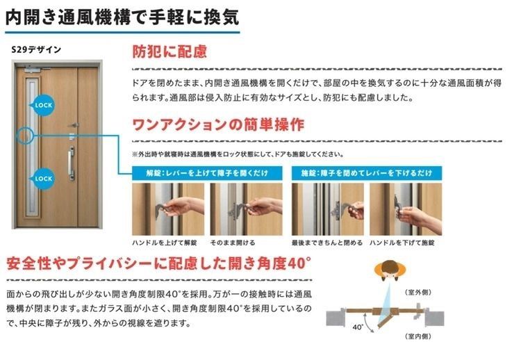 内開き通風機構で手軽に換気