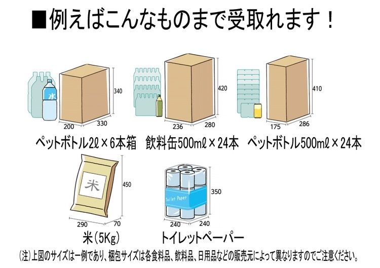 ペットボトル2リットル×6本箱など