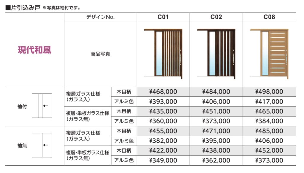 YKKAPドアリモ片引き込み戸価格表