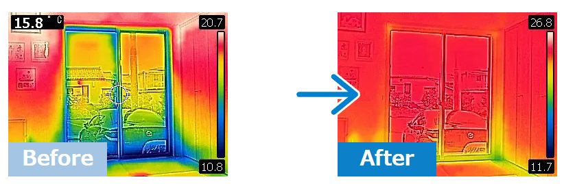 YKKAP内窓プラマードUの効果を表すサーモグラフィー