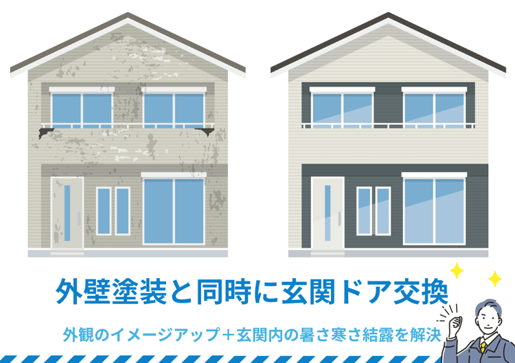 外壁塗装と同時に玄関ドア交換｜外観のイメージアップ＋玄関内の暑さ寒さ結露を解決