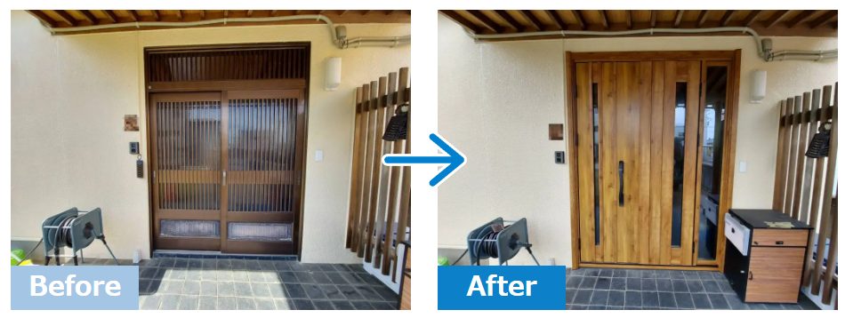 寒さ対策と同時にスマートキーが使える玄関ドアに交換