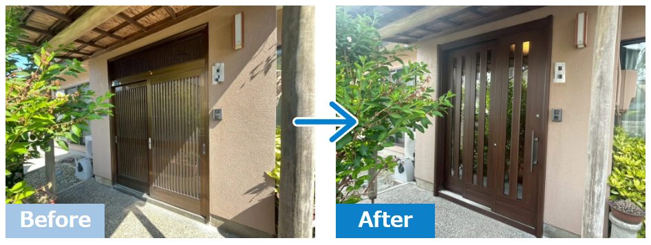 【新潟市】有効間口を広げる玄関引戸のカバー工法　YKKAPドアリモ　Y01