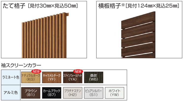 袖スクリーンのカラーバリエーションと格子の種類