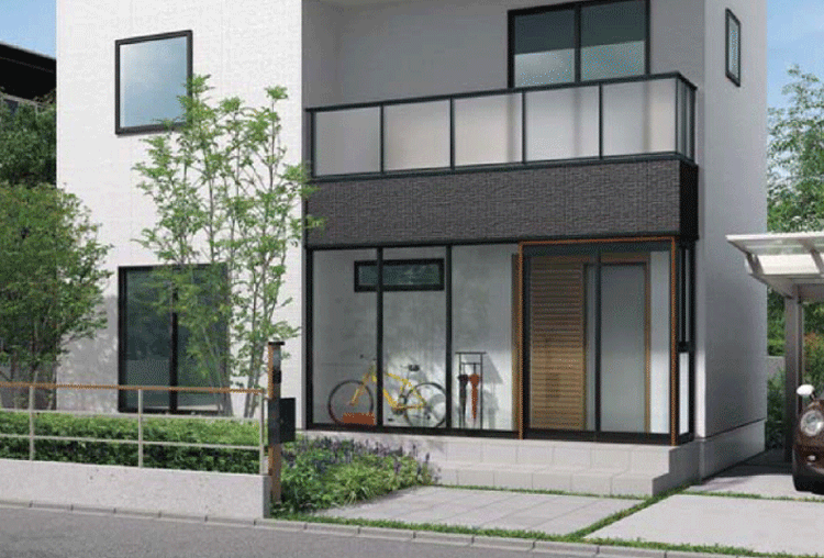 自転車などの屋外用品をおけるL字型風除室