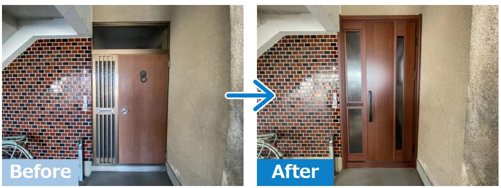 玄関ドア前面の段差を解消した事例